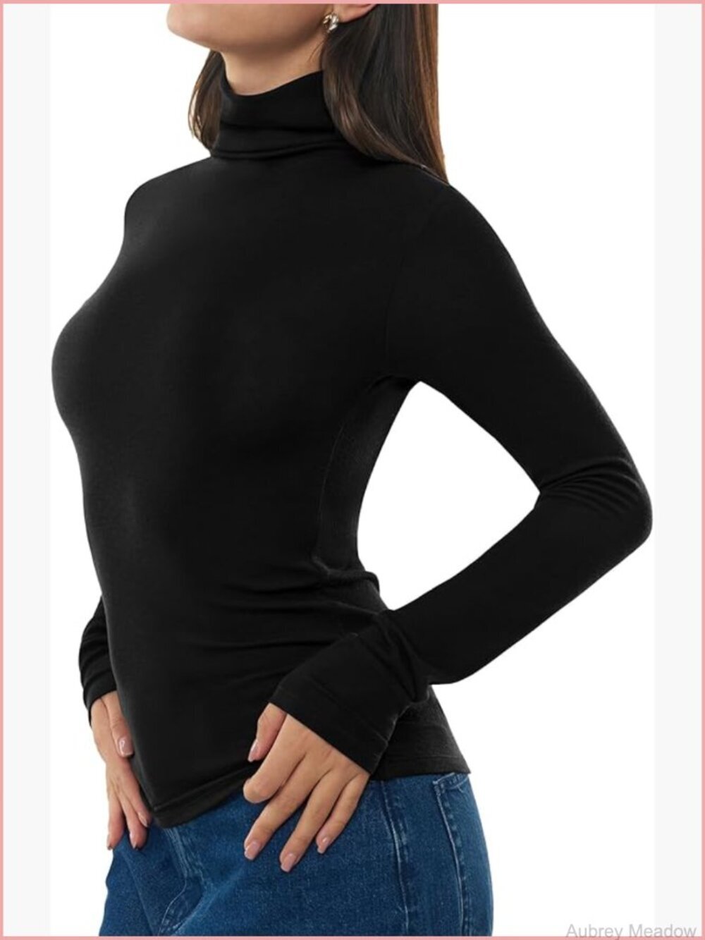 Merino Wool Blend Turtleneck Long Sleeve Fitted T-Shirt Cozy Base Layer